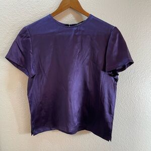 Josephine Chaus 100% Silk Purple Crop Shirt Size 8/S